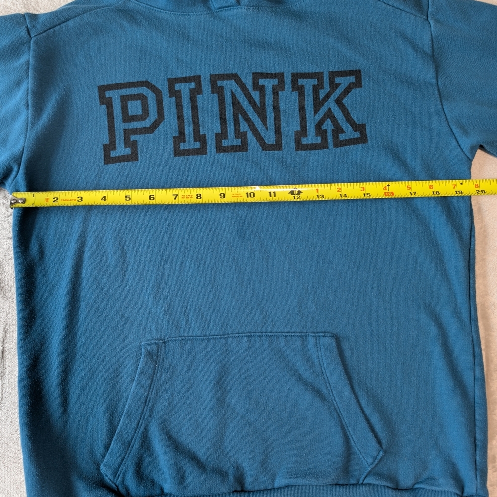 Victoria's Secret VS PINK Hoodie Sweatshirt Teal Black Spellout Logo XS Campus image 4
